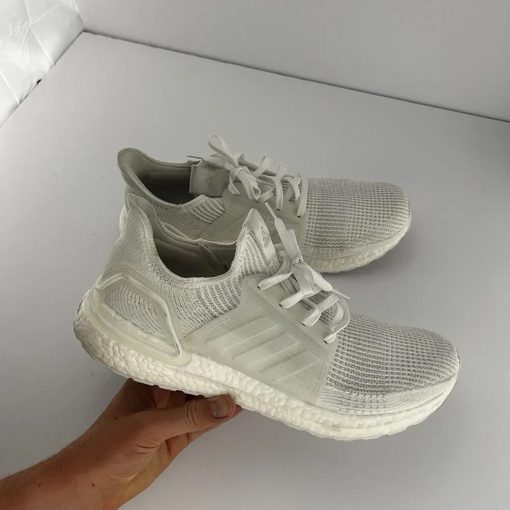 Used Adidas UltraBoost 20 Triple White 12 Running Cross Training Casual Shoes